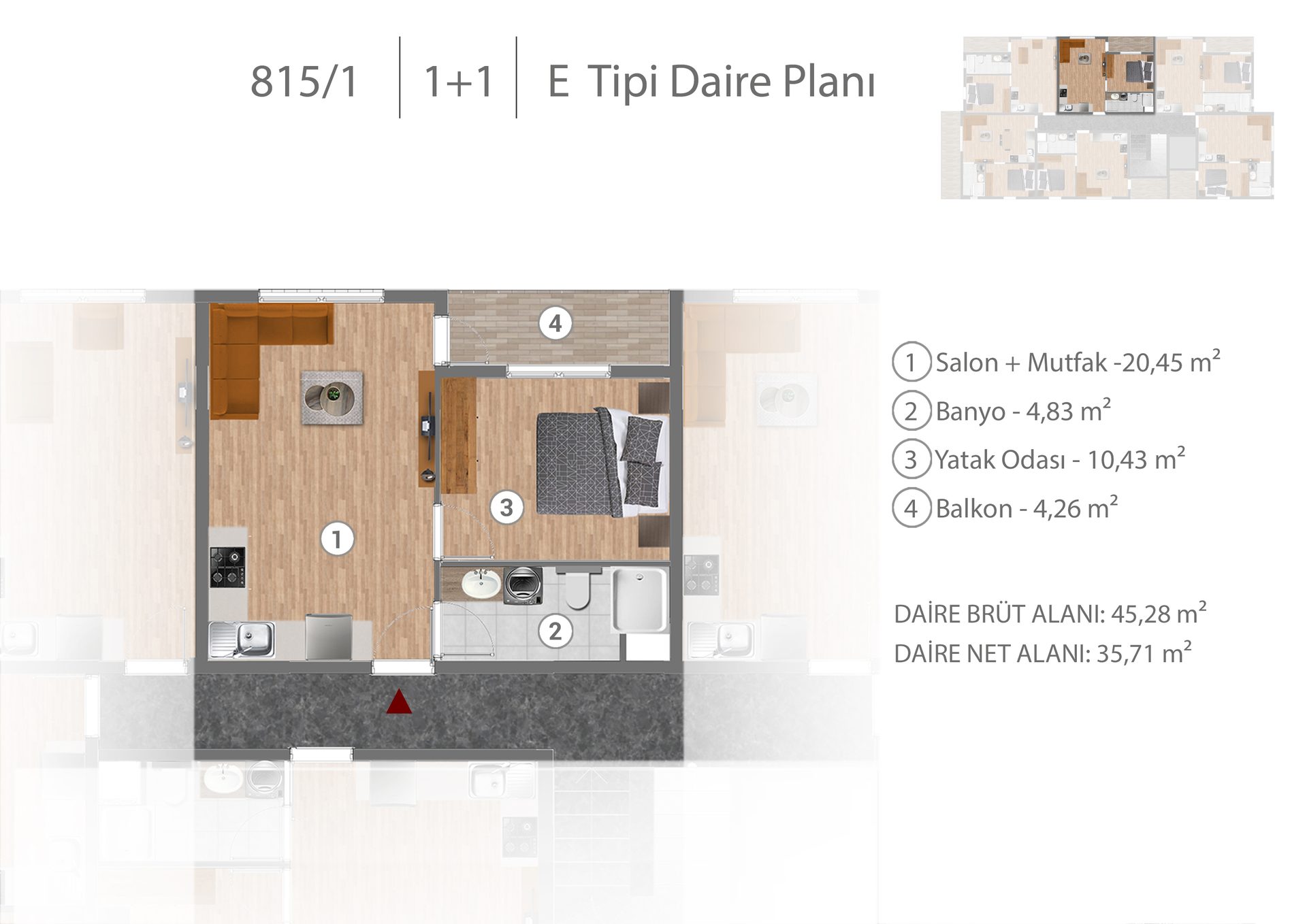 Sardunya 1+1 kat planı